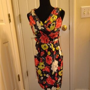 Lafayette 148 New York Floral Midi Dress - Red, Yellow, White